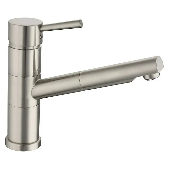 Camargue Merida Spültischarmatur - Niederdruck, Edelstahl, Matt, Schwenkbar - Elegante Küchenarmatur in gebürstetem Nickel. Der Einhebelmischer mit Ausziehbrause ist funktional und stilvoll für jede moderne Küche.
