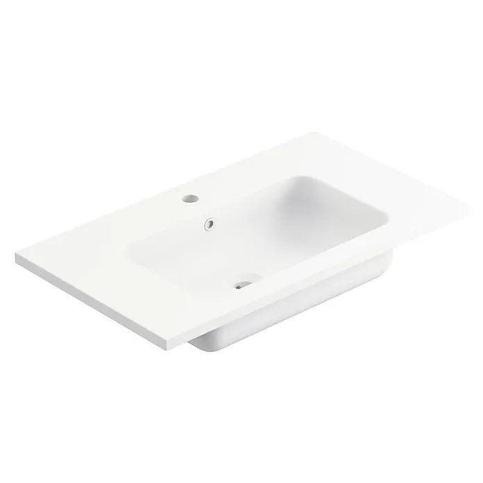 Lavabo Zeppelin mate - 80,5 x 45,5 cm, Orificios para grifo: Medio, Con desbordamiento, Blanco - Imagen de una encimera de lavabo rectangular blanca con cubeta prefabricada y agujeros para grifos.