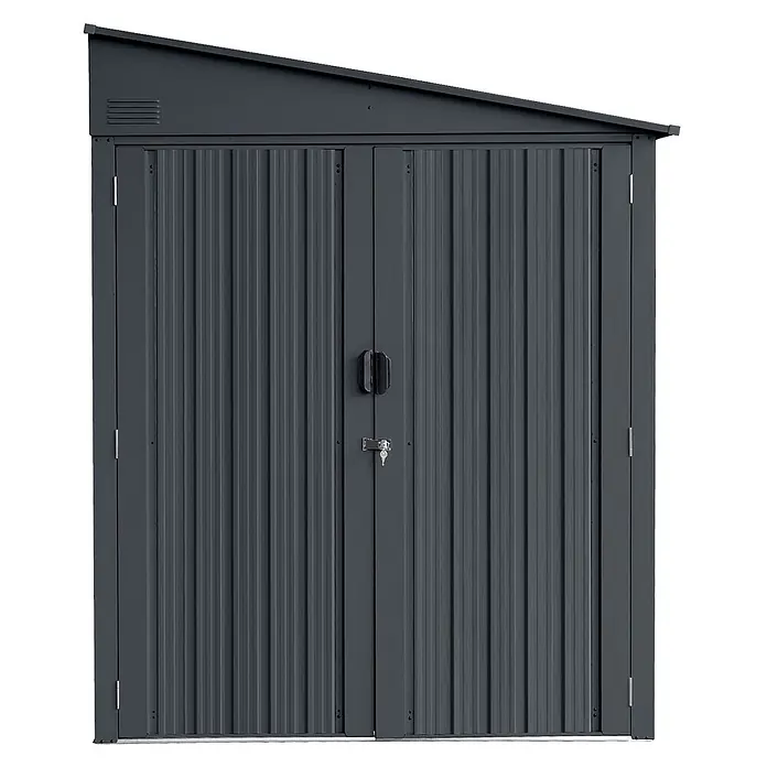 StarLine Metall Gerätehaus Slope 3,82 m² - Außenbreite inkl. Dachüberstand: 236 cm, Außentiefe inkl. Dachüberstand: 162 cm, Metall, Anthrazit - Dunkelgraues Metall-Gartenhaus mit Pultdach und abschließbaren Doppeltüren zur Aufbewahrung im Freien.