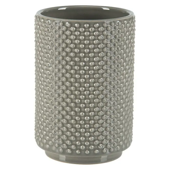 Spirella Mero Zahnputzbecher - Keramik, Taupe, Ø x H: 8 x 11,5 cm - Grauer, zylindrischer Keramikbecher mit Noppenmuster für Badezimmer-Accessoires, stilvoll und praktisch.