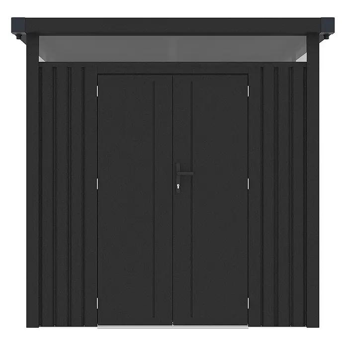 StarLine Metall Gerätehaus Style 4,45 m² Anthrazit - Außenbreite inkl. Dachüberstand: 230 cm, Außentiefe inkl. Dachüberstand: 211 cm, Metall, Anthrazit - Dunkelgraues Metall-Gartenhaus mit Doppeltüren, abschließbarem Griff und transluzenter Oberseite.