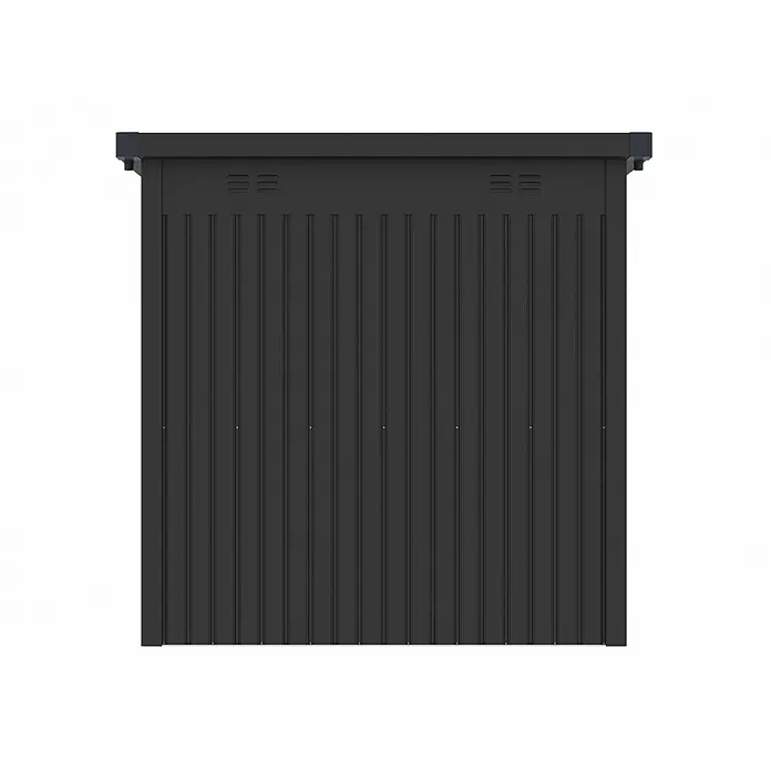 StarLine Metall Gerätehaus Style 4,45 m² Anthrazit - Außenbreite inkl. Dachüberstand: 230 cm, Außentiefe inkl. Dachüberstand: 211 cm, Metall, Anthrazit - Dunkelgrauer Gartenschrank mit vertikalen Rippenpaneelen und Lüftungsschlitzen.