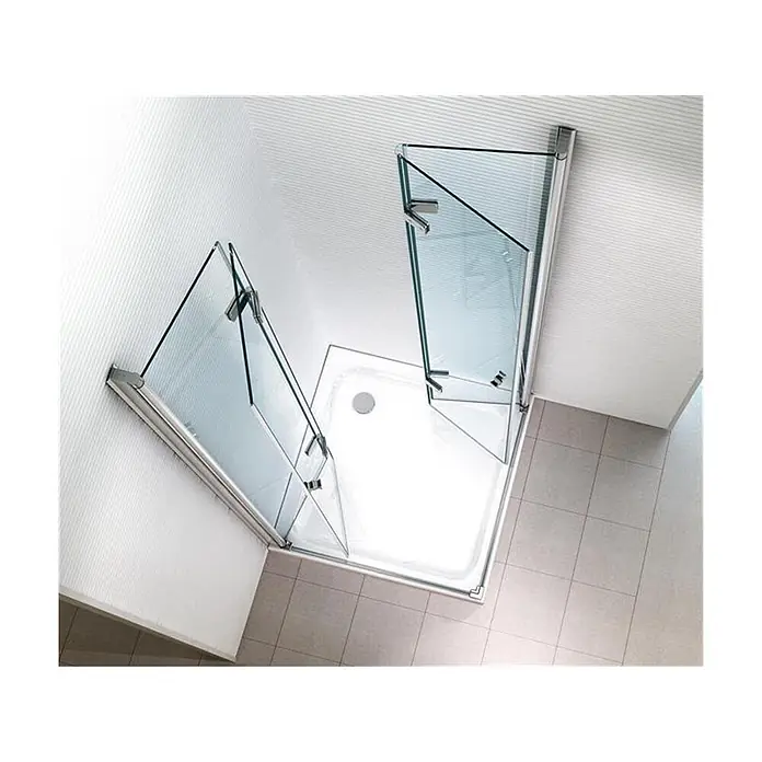 Glaszentrum Hagen Eckdusche 100x90x195 cm Hera Eck Duschkabine - 90 x 100 x 195 cm, Imprägniert, Farblos, Stärke: 8 mm - Eckduschkabine aus Klarglas mit verchromten Falttüren, offen zur Duschwanne.
