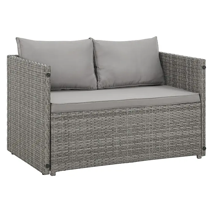 SVITA Loungemöbel-Set ATHINA - Polyrattan, Grau - Graues Rattan-Zweisitzer-Gartensofa mit hellgrauen Kissen, ideal für den Außenbereich.