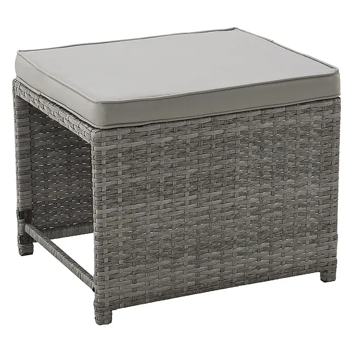 SVITA Loungemöbel-Set ATHINA - Polyrattan, Grau - Grauer Outdoor-Ottomane aus geflochtenem Rattan mit hellgrauem Kissen.
