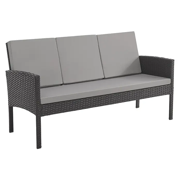 SVITA Gartenmöbel-Set DENVER - 6 -tlg., Polyrattan - Dunkelgraues Rattan-Effekt 3-Sitzer Outdoor-Sofa mit hellgrauen Kissen.