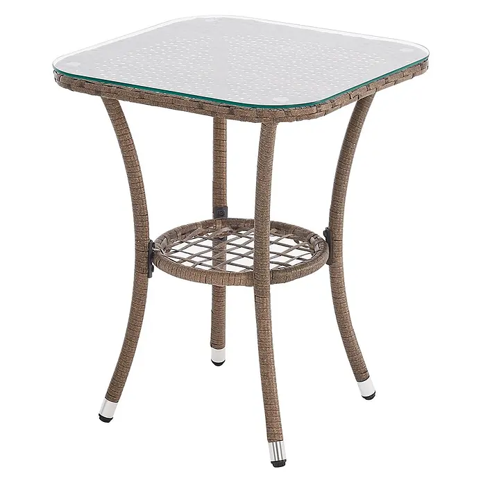 SVITA Loungemöbel-Set - 3 -tlg., Polyrattan, Braun - Brauner Rattantisch für den Außenbereich mit quadratischer Glasplatte und Ablagefläche.