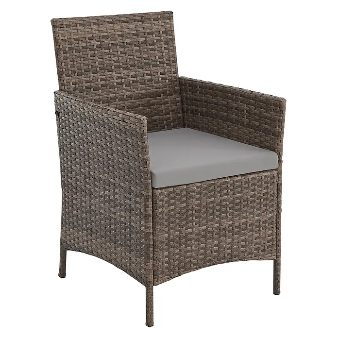 SVITA Loungemöbel-Set - 3 -tlg., Polyrattan, Braun - Brauner Outdoor-Sessel aus Polyrattan mit grauem Sitzkissen.