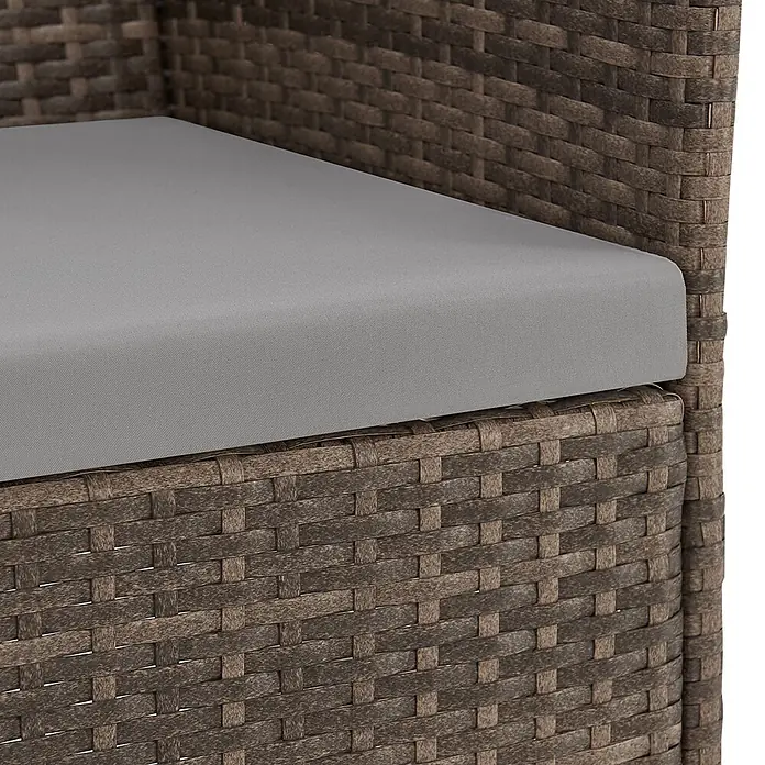 SVITA Loungemöbel-Set - 3 -tlg., Polyrattan, Braun - Nahaufnahme eines braunen Korbsessels mit grauem Stoffkissen.