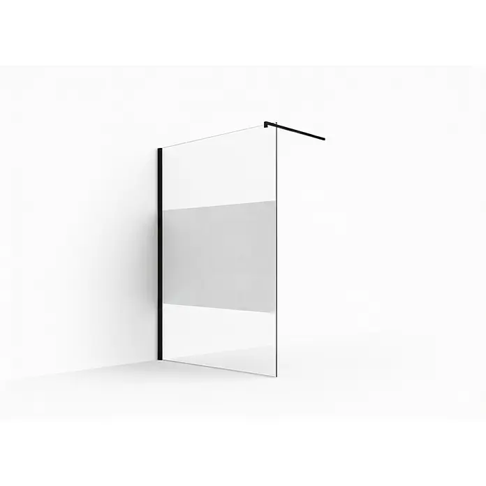 Glaszentrum Hagen Duschwand Glaszentrum Hagen 140x200 cm EVA-BK Walk in Dusche Satin-M - Eloxiert, Weiß - Walk-in Duschwand aus Klarglas mit schwarzem Profil und Haltestange, inklusive mattiertem Sichtschutzstreifen.