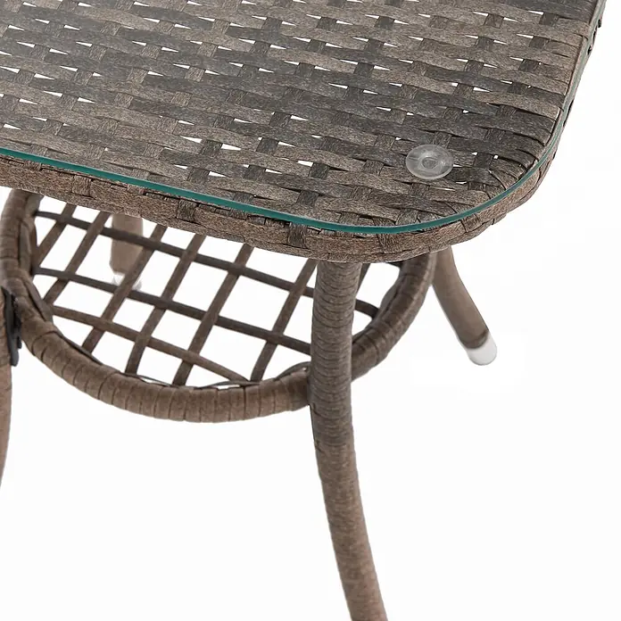 SVITA Loungemöbel-Set - 3 -tlg., Polyrattan, Braun - Brauner Korbtisch mit Glasplatte und Ablagefläche.