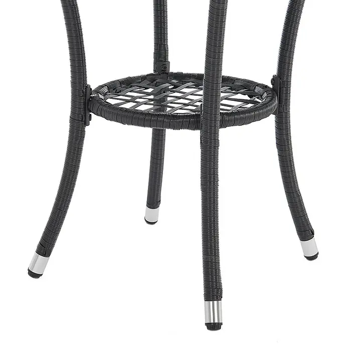 SVITA Loungemöbel-Set BROOKLYN BISTRO - Polyrattan, Schwarz - Schwarzes Geflecht-Tischgestell mit Kreuzgeflecht-Ablage und silbernen Fußkappen.