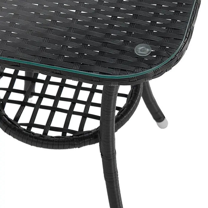 SVITA Loungemöbel-Set BROOKLYN BISTRO - Polyrattan, Schwarz - Schwarzer Geflechttisch mit klarer Glasplatte, durch Gummistopper gesichert.