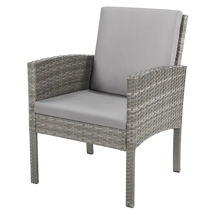 SVITA Loungemöbel-Set DENVER - Polyrattan, Grau - Grauer Gartenstuhl aus Polyrattan mit hellgrauen Kissen.