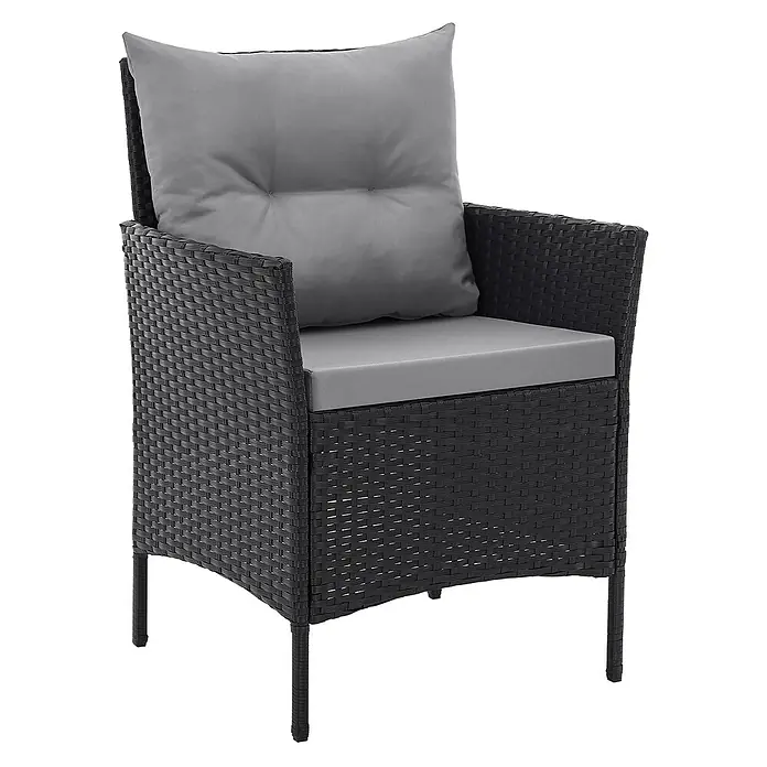 SVITA Loungemöbel-Set DALLAS - 4 -tlg., Polyrattan, Schwarz - Schwarzer Polyrattan-Sessel mit grauen Sitz- und Rückenkissen.