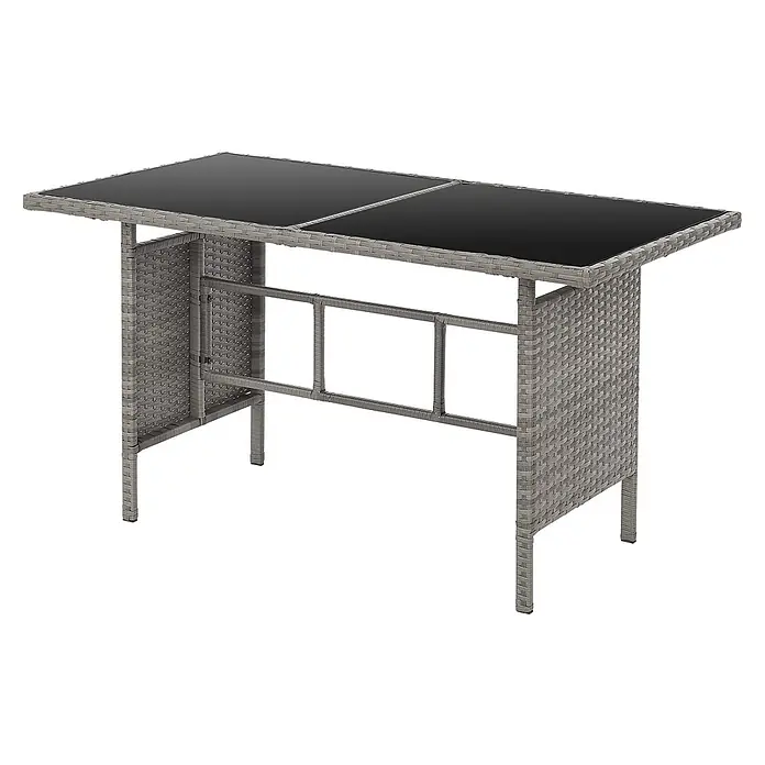 SVITA Loungemöbel-Set DENVER - Polyrattan, Grau - Grauer Rattan-Bartisch mit schwarzer Glasplatte.