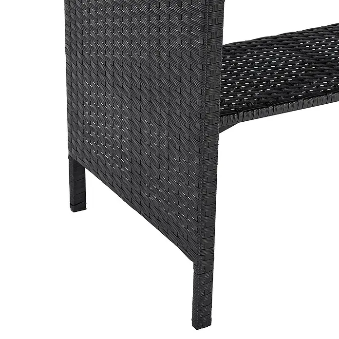 SVITA Loungemöbel-Set DALLAS - 4 -tlg., Polyrattan, Schwarz - Dunkles, geflochtenes Gartenmöbelstück mit Regal, zeigt Textur und Konstruktion.