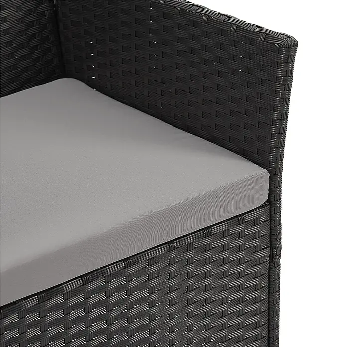 SVITA Loungemöbel-Set DALLAS - 4 -tlg., Polyrattan, Schwarz - Schwarzes geflochtenes Outdoor-Möbel im Rattan-Stil mit grauem Sitzkissen.