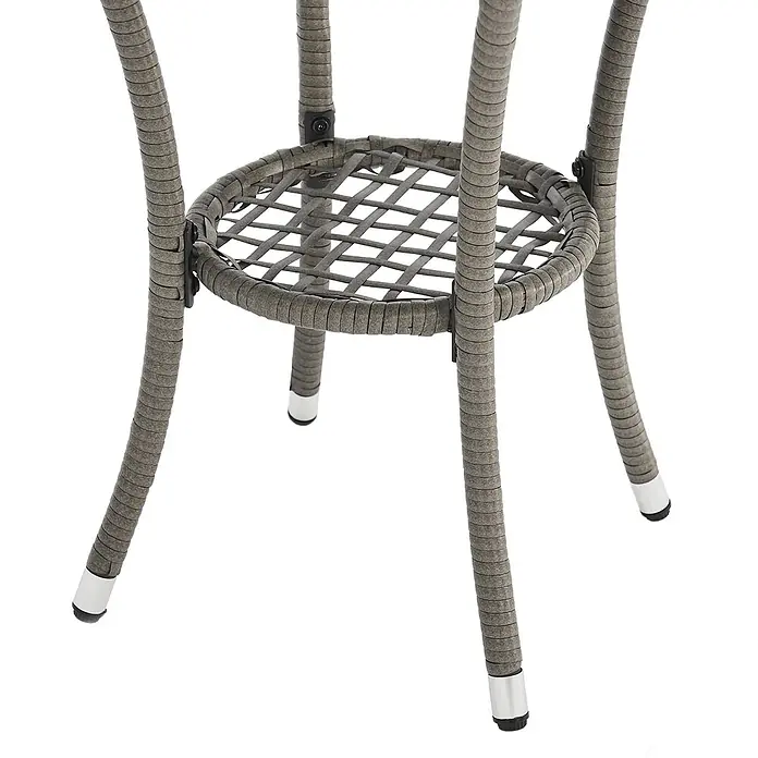 SVITA Loungemöbel-Set - 3 -tlg., Polyrattan, Grau - Grauer Rattantischfuß mit runder geflochtener Ablage und Metallkappen.