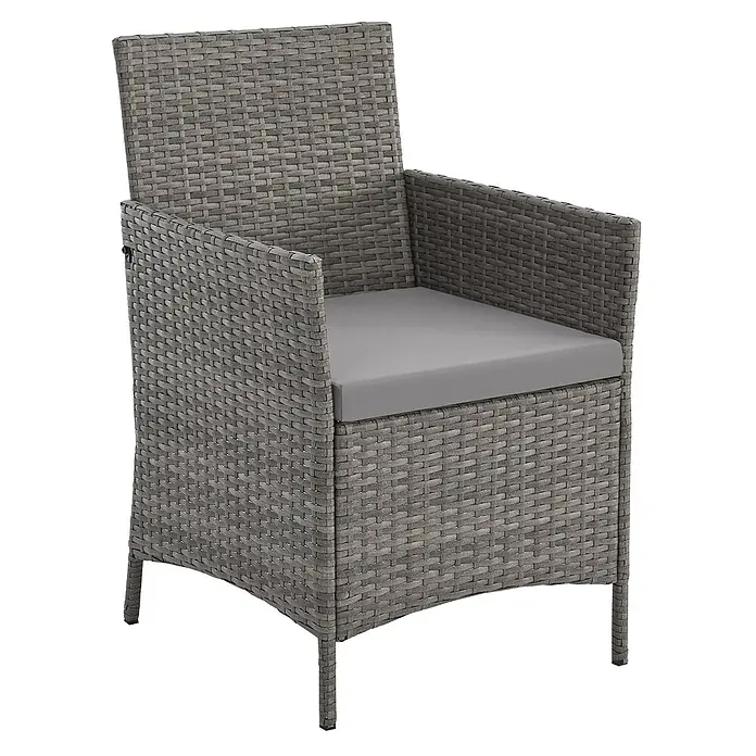SVITA Loungemöbel-Set - 3 -tlg., Polyrattan, Grau - Grauer Rattan-Gartenstuhl mit passendem grauen Kissen, ideal für bequemes Sitzen im Freien.