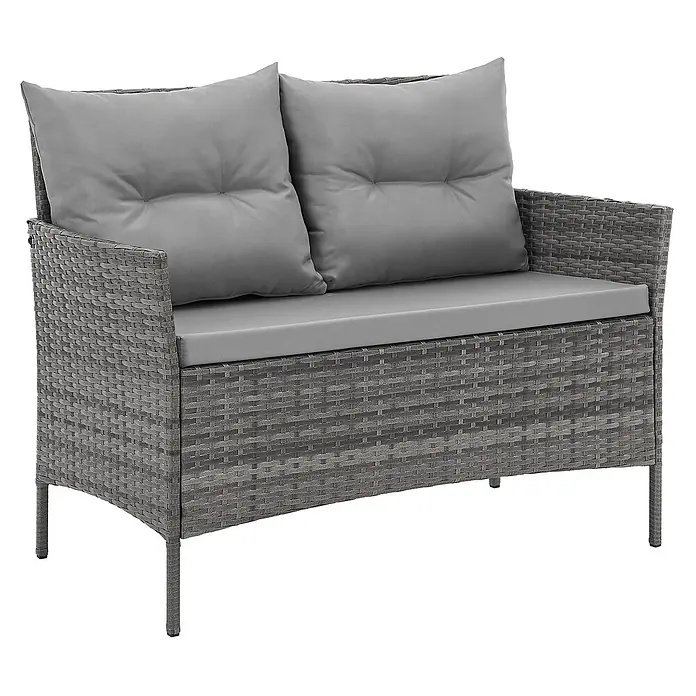 SVITA Loungemöbel-Set DALLAS - 4 -tlg., Polyrattan, Grau - Graue Rattan-Zweisitzer-Gartenbank mit passenden grauen Sitz- und Rückenkissen für den Außenbereich.