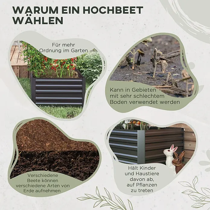 Outsunny Hochbeet - 180 x 90 x 59 cm, Stahl, Dunkelgrau - Metall-Hochbeet zeigt Vorteile wie ordentliches Gärtnern, Nutzung bei schlechtem Boden und Schutz vor Haustieren.