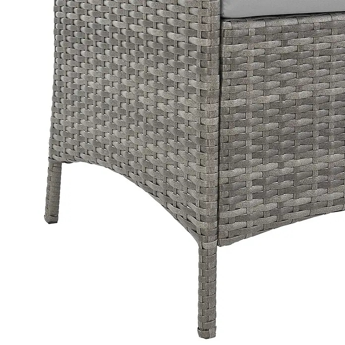 SVITA Loungemöbel-Set DALLAS - 4 -tlg., Polyrattan, Grau - Graues Polyrattan-Möbelstück mit Beinen und einem grauen Kissen.