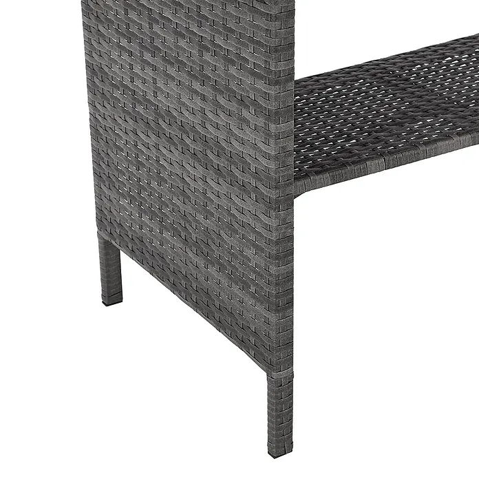 SVITA Loungemöbel-Set DALLAS - 4 -tlg., Polyrattan, Grau - Graues geflochtenes Möbelstück mit Seitenwand, Regal und kurzen Beinen.