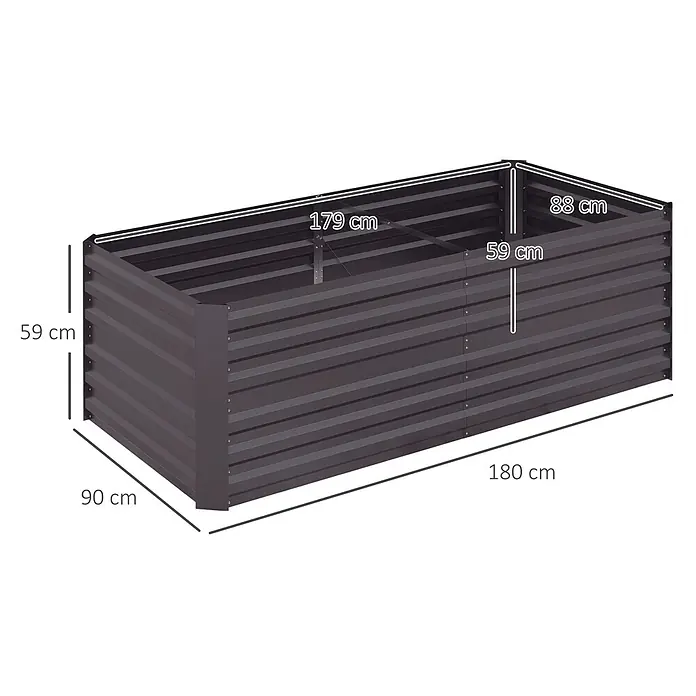 Outsunny Hochbeet - 180 x 90 x 59 cm, Stahl, Dunkelgrau - Dunkelgraues Hochbeet aus Wellblech, 180x90x59 cm, für Garten und Pflanzen.