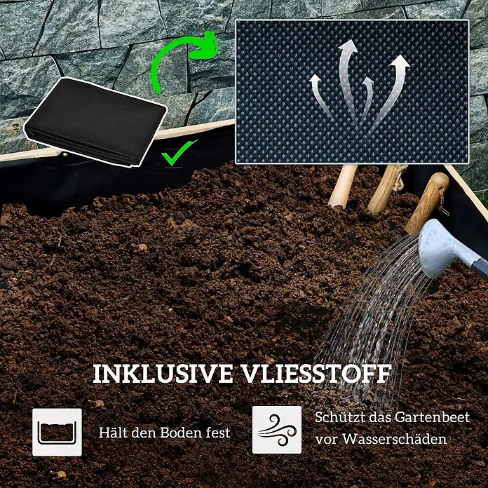 Outsunny Hochbeet - 89 x 48 x 47 cm, Holz, Schwarz - Schwarzes Vliesstoff für Hochbeete, das Atmungsaktivität, Bodenerhalt und Wasserschutz demonstriert.
