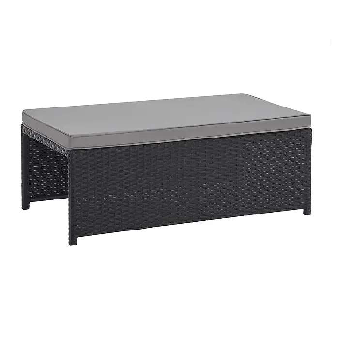 SVITA Loungemöbel-Set ATHINA - 4 -tlg., Polyrattan, Schwarz - Schwarze Rattanbank mit grauem Kissen.