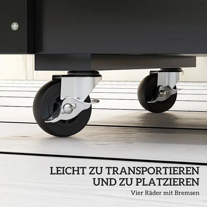 Outsunny Hochbeet - 89 x 48 x 47 cm, Holz, Schwarz - Schwarze Lenkrollen mit silbernem Metallgehäuse und Feststellbremsen für leichten Transport und stabile Positionierung.