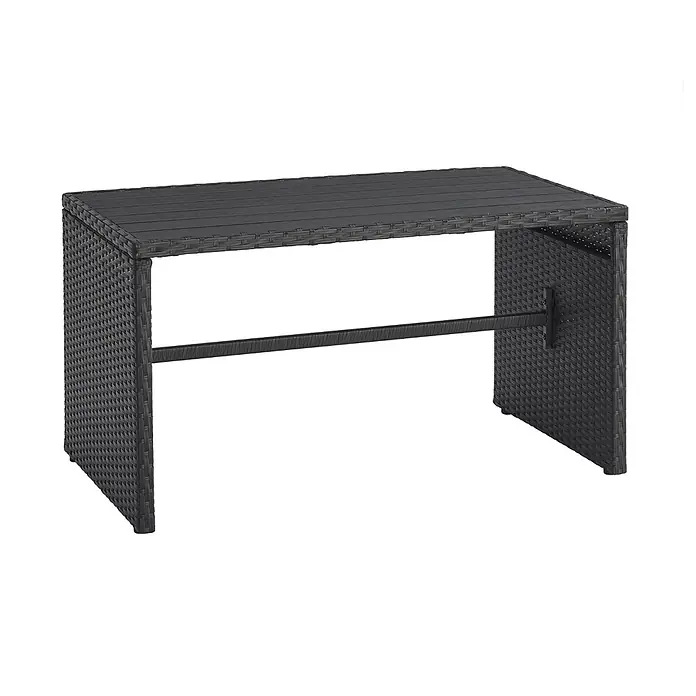 SVITA Loungemöbel-Set ATHINA - 4 -tlg., Polyrattan, Schwarz - Dunkelgrauer Rattan-Bartisch für den Außenbereich mit Lattenplatte und Querstrebe.