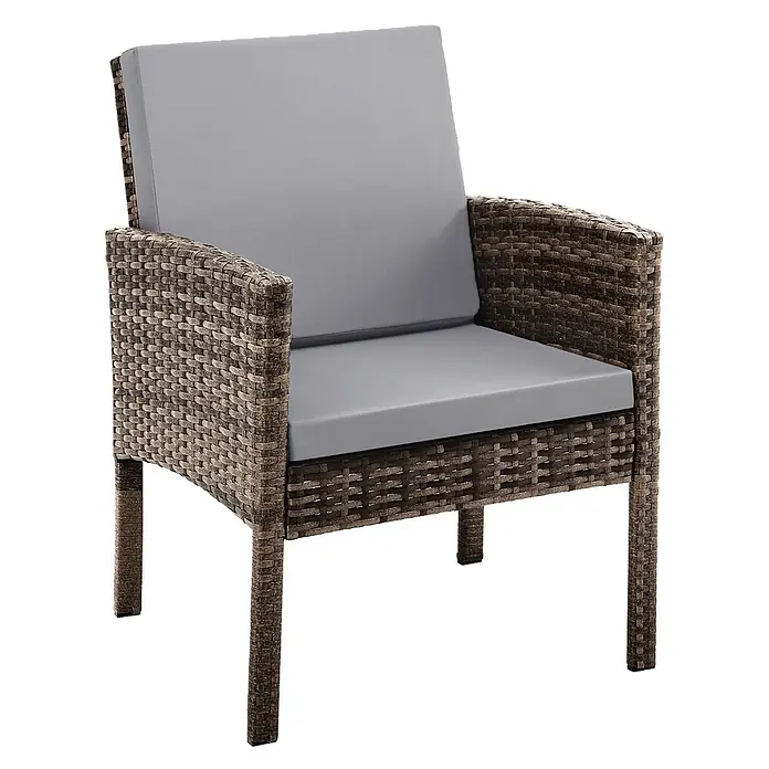 SVITA Loungemöbel-Set DENVER - Polyrattan, Braun - Sessel aus Polyrattan mit grauen Sitz- und Rückenkissen, für den Außenbereich geeignet.