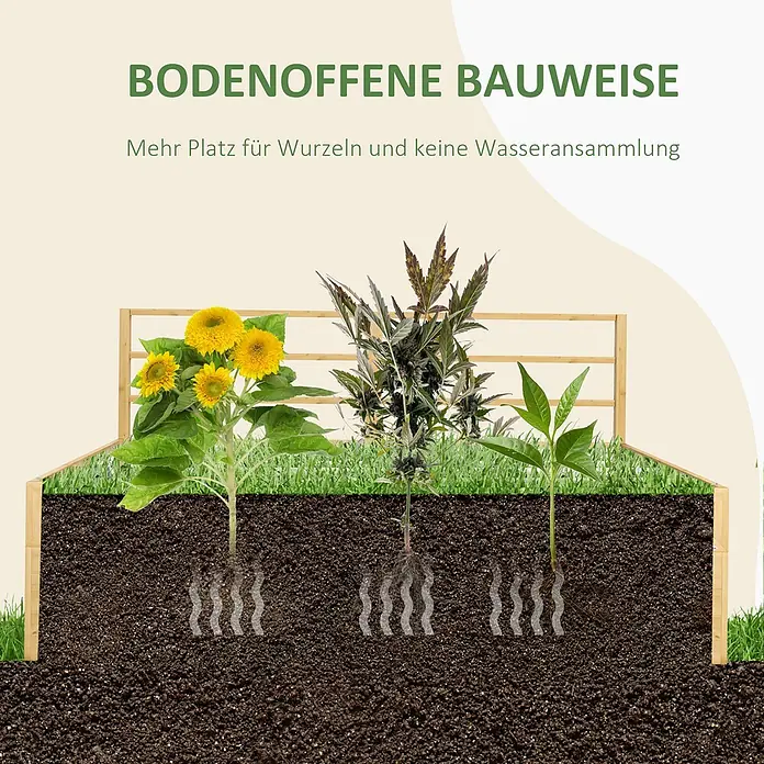 Furnicato Hochbeet - 183 x 98,5 x 95 cm, Holz, Naturholz - Hölzernes Hochbeet mit offenem Boden für tiefes Wurzelwachstum und hervorragende Drainage, verhindert Staunässe.