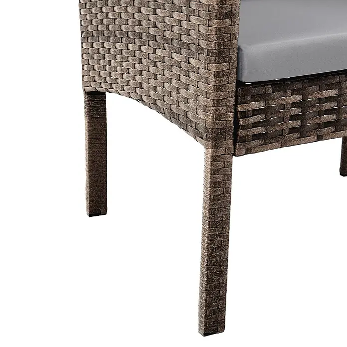 SVITA Loungemöbel-Set DENVER - Polyrattan, Braun - Brauner geflochtener Rattan-Stuhl mit grauem Kissen.