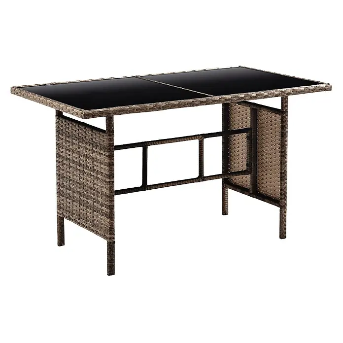 SVITA Loungemöbel-Set DENVER - Polyrattan, Braun - Bartisch aus braunem Polyrattan mit schwarzer Glasplatte.