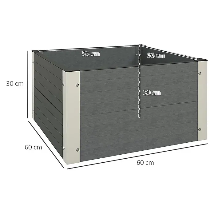 Outsunny Hochbeet - Aluminium, Grau - Dunkelgraues Hochbeet in Holzoptik mit hellen Eckpfosten, 60x60x30 cm.