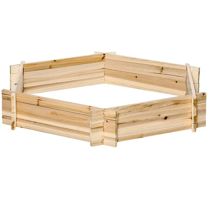 Outsunny Hochbeet - 100 x 92 x 16 cm, Holz, Naturholz - Achteckiges Hochbeetgestell aus hellem Naturholz.