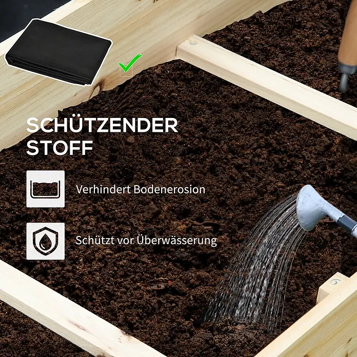 Outsunny Hochbeet - Holz, Naturholz - Gefalteter schwarzer Schutzstoff in einem Hochbeet, verhindert Bodenerosion und Überwässerung.