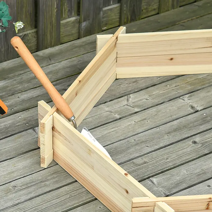 Outsunny Hochbeet - 100 x 92 x 16 cm, Holz, Naturholz - Unmontiertes Hochbeet-Set aus hellem Holz auf Holzterrasse, mit Schaufel.