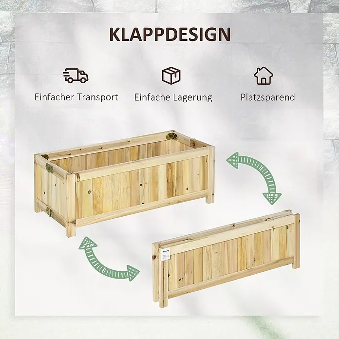 Outsunny Hochbeet - Holz, Naturholz - Pflanzkasten aus hellem Holz, faltbar für einfachen Transport und platzsparende Lagerung.