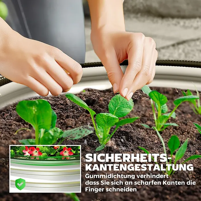 Outsunny Hochbeet - Metall, Silber - Hände pflanzen Setzlinge in ein rundes Hochbeet mit schützendem Gummirand gegen Schnitte.