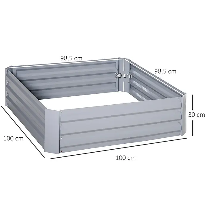 Outsunny Hochbeet - Stahl, Grau - Graues Hochbeet aus verzinktem Stahl, 100x100x30 cm.