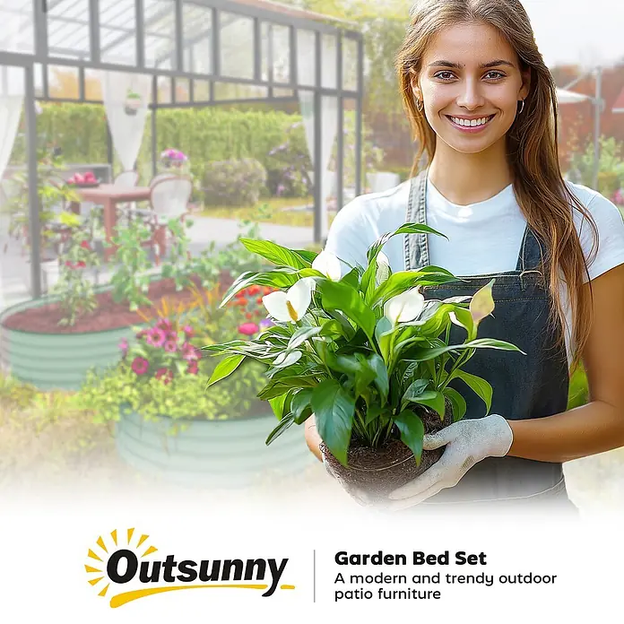 Outsunny Hochbeet - Stahl, Grün - Grünes, rundes Metall-Hochbeet-Set zum Pflanzen von Blumen und Gewächsen in einem Garten.