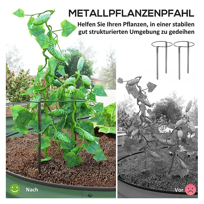 Outsunny Hochbeet - Stahl, Grün - Schwarze Metall-Pflanzenstütze für rankende Pflanzen wie Gurken in einem Gartenbeet.