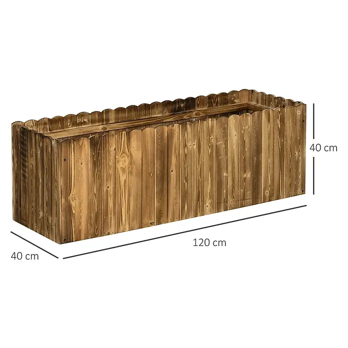 Outsunny Hochbeet - 120 x 40 x 40 cm, Holz, Naturholz - Dunkelbrauner Pflanzkasten aus Holz mit gezacktem oberen Rand, 120x40x40 cm.
