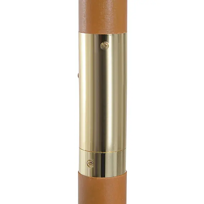 Outsunny Balkonschirm rund mit wasserabweisendem und UV-beständigem Stoff - Weiß, Durchmesser Bespannung: 300 cm - Abschnitt eines Pfostens mit einem goldenen Metallverbinder mit Schrauben zwischen zwei braunen Leder- oder Holzsegmenten.