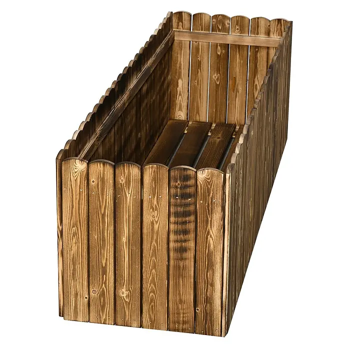 Furnicato Hochbeet - 120 x 40 x 40 cm, Holz, Naturholz - Rechteckiger, dunkelbrauner Pflanzkasten aus gebrannten Holzbrettern mit gewellter Oberkante.