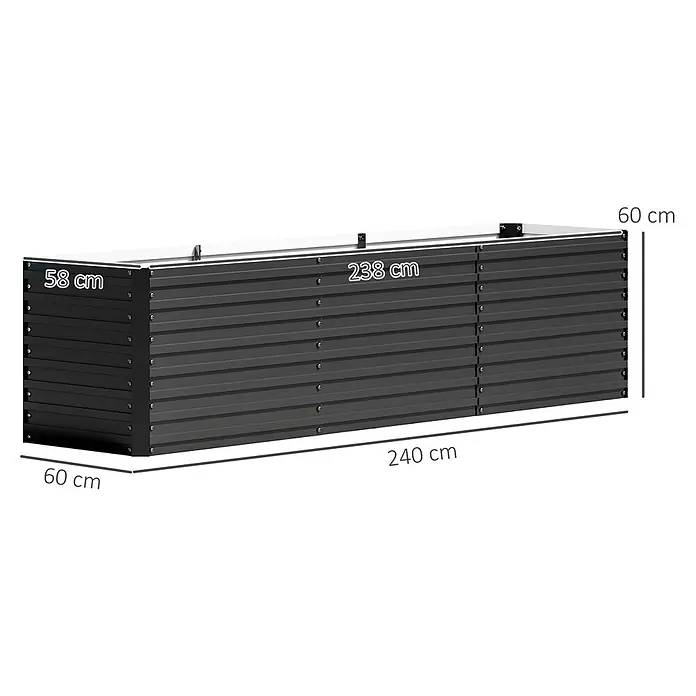 Outsunny Hochbeet - 240 x 60 x 60 cm, Stahl, Dunkelgrau - Dunkelgraues Metall-Hochbeet, außen 240x60x60 cm, innen 238x58 cm.